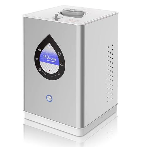 DVMFQFA Hydrogen Inhaler Machine 225ml/min, Home Hydrogen Water Generator, 99.99% Pure H2 Inhaler, Dual Output H2 Gas Breathing Device, for Elderly Health Care Silver