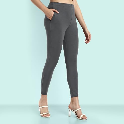 Image of ONE SKY Women Ankle Length Leggings | Premium Cotton Modal Spandex Blend | High Waist Stretchable & Bio-Washed Fabric | Colour-Lock | Ethnic Leggings for Women