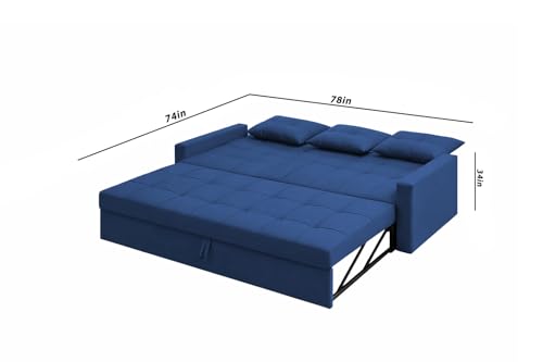 Image of Emilio 3 Seater Pull-Out Sofa Cum Bed (Blue Color) Premium Fabric Sofa Set for Living Room | Bedroom