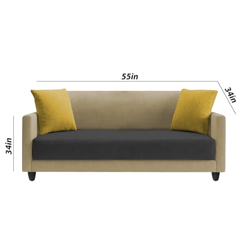 Image of Casaliving Dominic 2 Seater Sofa Set for Living Room (Cream Black Fabric) Premium Fabric Sofa