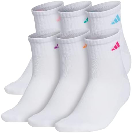 adidas Women's Athletic Cushioned 6-Pack Quarter, White,SolarRed,Pink,Purple,Green,Blue, Medium
