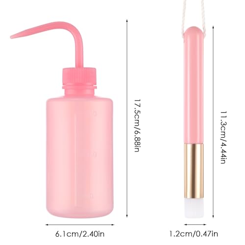 COMNICO Zestaw szczotek do szamponu, 1 szt. 250 ml, plastikowa, bezpieczna butelka do mycia i 2 szczotki do czyszczenia rzęs, do tatuażu, akcesoria do przedłużania rzęs (różowe)