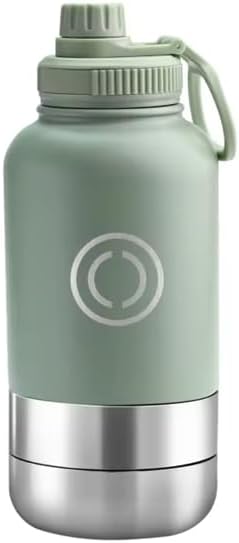 OSC Hydration Companion Botella de agua aislada para perros con cuencos de viaje desmontables para mascotas y seres humanos, botella de agua de 32