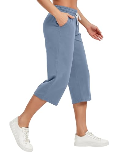 Image of SPECIALMAGIC Women Capri Pants Cotton Yoga Wide Leg Pajama Pants Capris Sweatpants Sports
