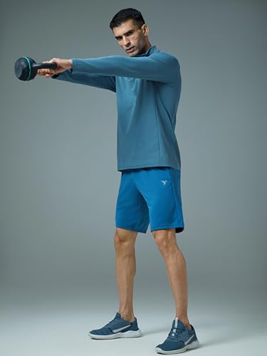 Image of TECHNOSPORT Men's Solid Full Sleeve T-Shirt ELASTOPLUS Quick Dry Slim Fit Mock Neck Sports Tee for Training Layering Casual Wear UPF50+ Anti Odour