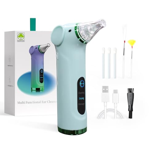 Multi-Functional Electric Ear Wax Removal Tool Ear Cleaning Kit - Drying Ear Canal&Massaging Ear, for Adults and Children (Green)