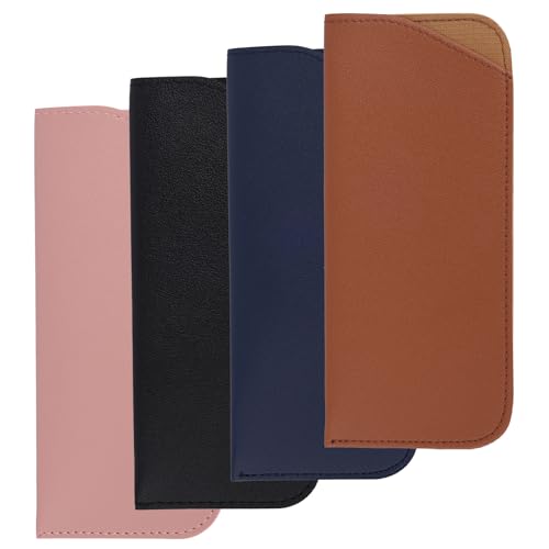 Image of SAVITA Soft Leather Glasses Cases, 4 Pcs Slim Reading Eyeglasses Case Glasses Case Sunglasses Pouch Safety for Women Men,