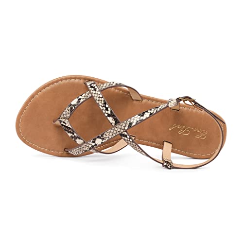 Eozlink Women's Strap Sandals Flat Sandal Fisherman Strappy Sandals Gladiator Flat Sandal Roman Sandals Ankle Strap Sandals (9, Snakeskin Strap, Numeric_9) #TOP2