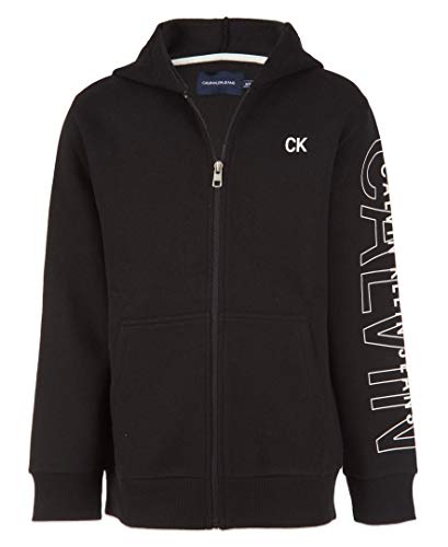 Calvin Klein Boys' Fleece Full Zip Hoodie, Black, Medium (10/12)