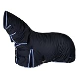 HORZE Glasgow Heavy Weight Winter Turnout (400g Fill) | Waterproof Combo Horse Blanket with Neck Cover - Dark Blue - 78 in