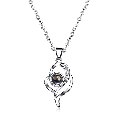 2 Pcs Pendants I Love You Necklace In 100 Languages,Projection Heart Pendant Necklace Gifts For Women Mom With Led Light Heart Gift Box,Mothers Day Gifts (Heart Pendant Gift Box) #TOP4