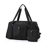 BAGSMART 折り畳み式トラベルダッフルバッグ 女性用 軽量 スポーツバッグ ジムトートバッグ スポーツ用 26L 機内持込 ウィークエンダー 防水旅行バッグダッフルバッグ 旅行出張 (ブラック)