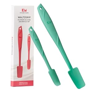 Kitchen Mama Silicone Jar & Can Spatula Set: Heat-Resistant, Dishwasher Safe, Ergonomic Grip, Perfect for Mixing, Scraping, Scooping, and Spreading, Nonstick Cookware, Platinum WaltzGrip (Teal)