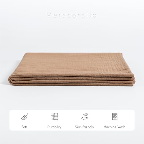 Image of Meracorallo Muslin Swaddle Blanket, 100% Cotton Receiving Blanket, Tan | Soft Breathable Swaddle Wrap for Baby Boys and Girls
