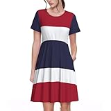 Thailand Flag Print Casual Short Sleeve Dress for Summer Fall Crewneck Dress with Pockets Women Dresses Black