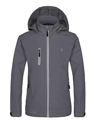 Little Donkey Andy Girls' Youth Softshell Jacket with Removable Hood, Fleece Lined and Water Repellent Gray Size 128