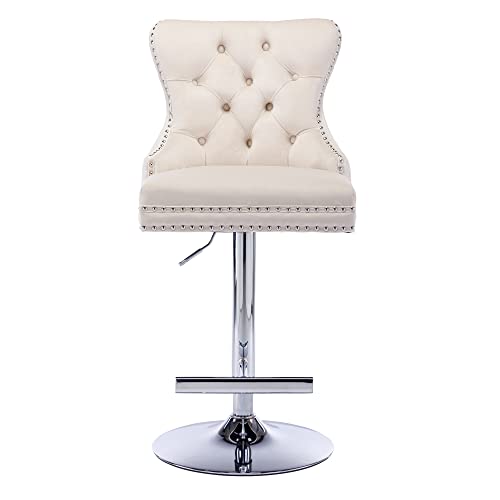 Goolon Velvet Tufted Barstools Set Of 4, Swivel Counter Chairs With Diamond Lattice Back, Height Adjustable Seat With Rivet Trim Metal Pull thumb #7