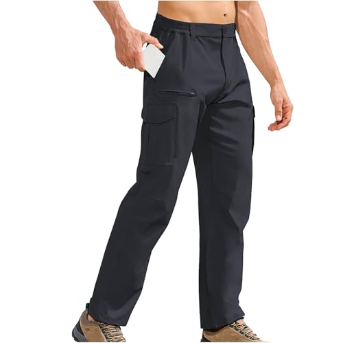Mens Straight Leg Cargo Pants Relaxed Fit Dressy Casual Work Trouser Fall Winter Waterproof Hiking Sweatpants Pockets - Main Image