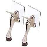 Door Stopper with Adhesive Bracket Stickers, No Drilling or Tools Needed, Available for All Doors, Door Holder, Heavy Door Stop, KickDown Door Stoppers by HASHI (Satin Nickel/Bracket 2pack)