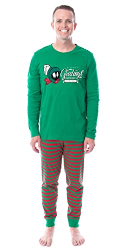 INTIMO Looney Tunes Marvin the Martian Christmas Season's Greetings Character Tight Fit Matching Pajama Set2