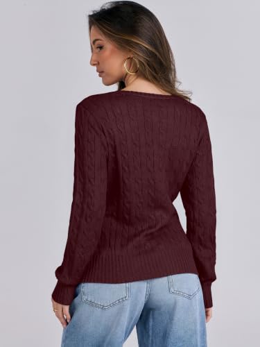 Image of ANRABESS Women's Cable Knit V Neck Fitted Sweaters