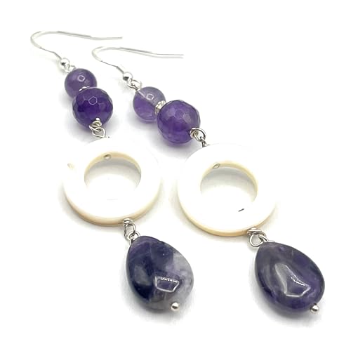 Boucles d'oreilles améthyste nacre argent 925 bijoux femme