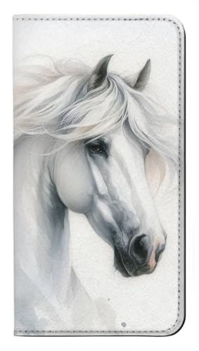 Étui iPhone 17 en cuir blanc avec motif cheval | Housse flip cover