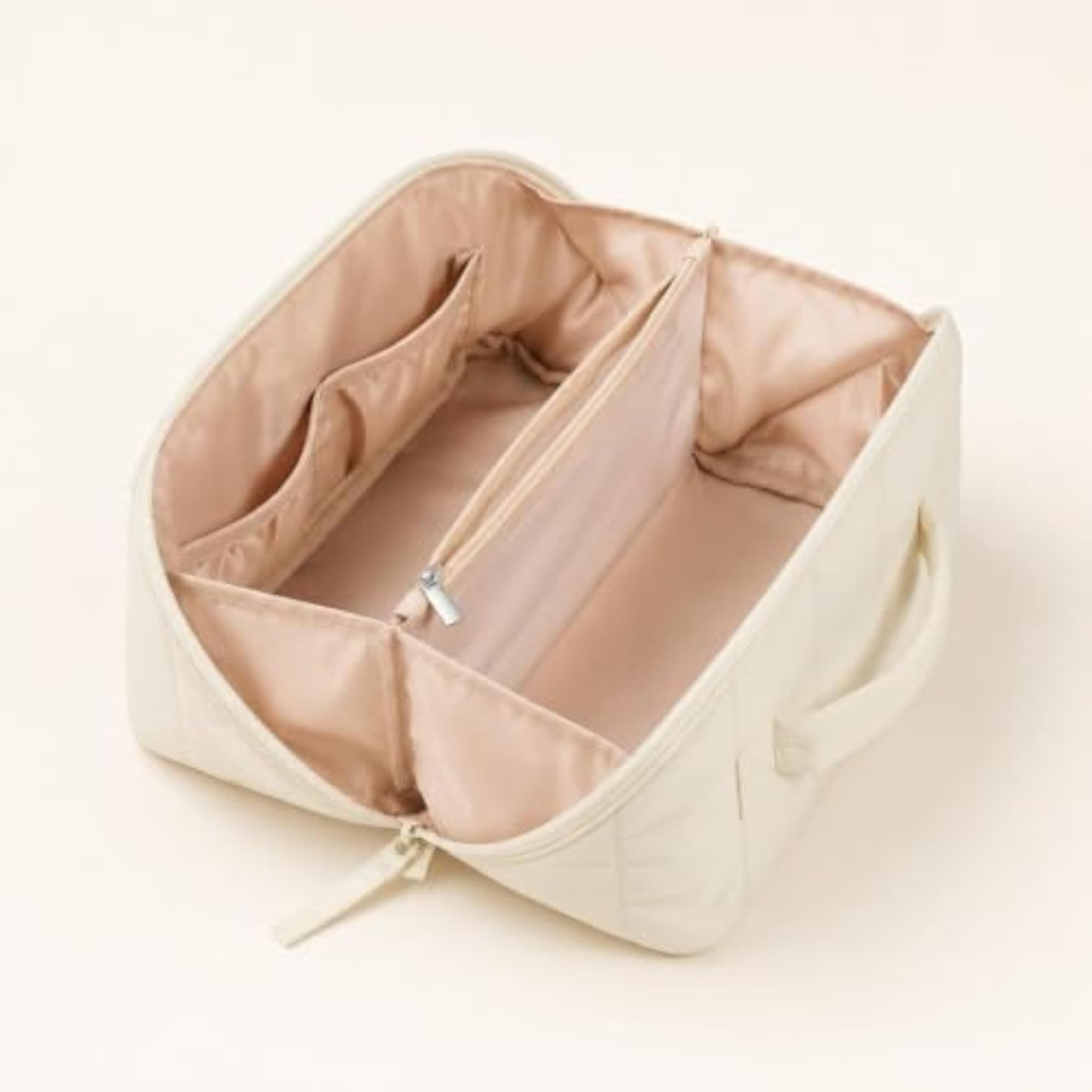Divided Interior Padded Quilted Cosmetic Bag, Black