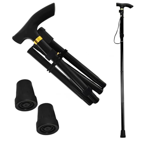 WALKING DADDY®. Bastón Plegable para Mayores + 2 Tapones Antideslizantes | Bastón Extensible Portátil Tapones Antideslizantes, Ideal para Caminar y Andar (Negro)