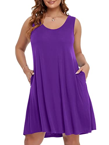 Image of BELAROI Women Plus Size Sundress Summer Casual Sleeveless Tshirt Dress Tie Dye Swing Tank Dresses with Pockets Beach Cover up