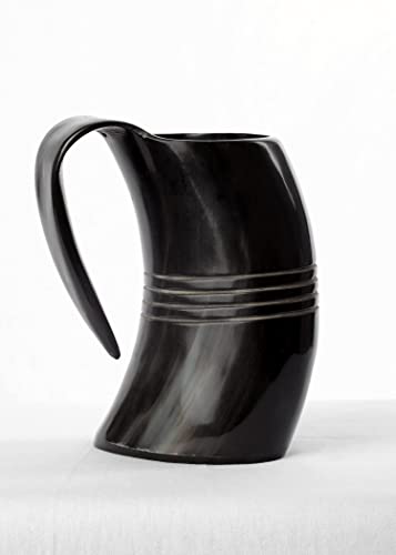 Viking Traders Original Medieval Black Viking Drinking Horn Mug Uniquely Handcrafted From Genuine Horn With Food Safe Coating And Polished For Beer ,Ale, Wine, Mead & Pagan Game Of Thrones Size 20Oz #TOP3