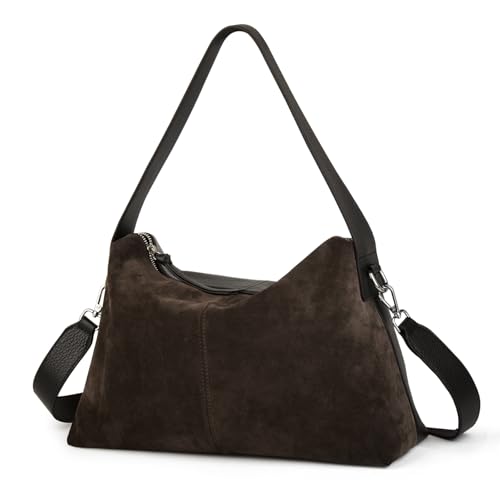 Cartera bandolera de cuero gamuzado para mujer miniatura 1