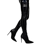 ★ altura del talón: 11 cm. Botas Mosqueteras Mujer Botas De Tacón Alto Hasta El Muslo Sexy Botas De Aguja Puntiagudas Con Cremallera Lateral Botas Elásticas De Gran Tamaño Para Desfiles De Moda, Fiestas,Negro,46 EU