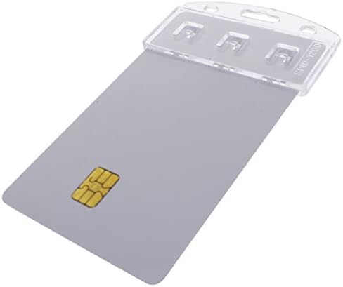 5 Pack - Vertical Half Card Badge Holder for Smart Cards (CHIP Insert) PIV Common Access and Credit Cards - Crystal Clear Hard Polycarbonate Plastic - Heavy Duty Grippers Clamp Tight by Specialist ID