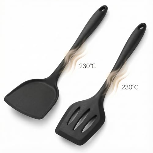 Silicone Spatula Set, 2 Piece Heat Resistant Non-Stick Cooking Turners - Food Grade Silicone, Stainless Steel Core One-Piece Design, Ergonomic Handle Dishwasher Safe for Eggs, Pancakes & Nonstick Cook - Image 4