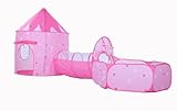 Sumbababy Tienda de campaña infantil 3 en 1, piscina de bolas para bebés, túnel de juegos para niños pequeños, casa de juegos para interior y exterior, tienda desplegable para niños, color rosa (bolas