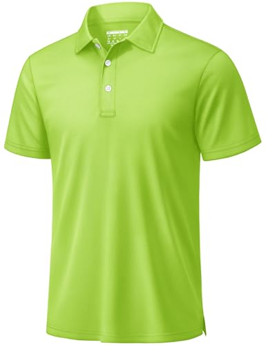 TACVASEN Mens Golf Shirt Dry Fit Mens Polo Shirts Short Sleeve Performance Golf Polos for Men with Collar Work Shirts Neon Green, L