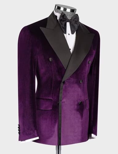 Men's Velvet Suit Jacket Double Breasted Buttons Coat Peak Lapel Tuxedos Blazer2