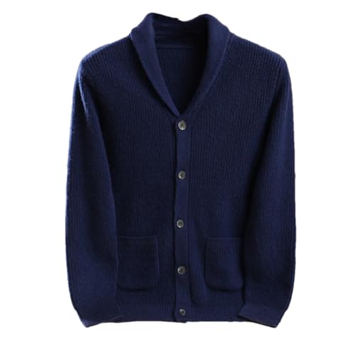 Men's British Knit Blazer Premium Double-Weave Wool Cardigan with Convertible Collar Full-Button Front Closure
