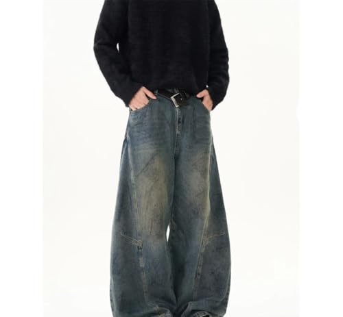 Men Vintage Washed Loose Fit Denim Pants Summer Straight Leg Casual Trousers with Pockets Streetwear2