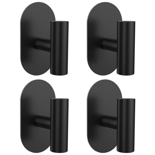 SetSail Adhesive Towel Hooks,Bathroom Black Towel Holder for Wall,4 Packs