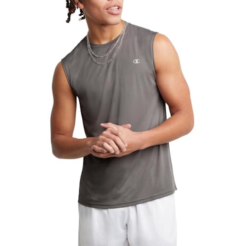 Champion Men's Athletic Muscle T-Shirt, Standard Fit, Moisture Wicking, Anti Odor, Available in Regular and Big & Tall, Stone Gray, 4X-Large
