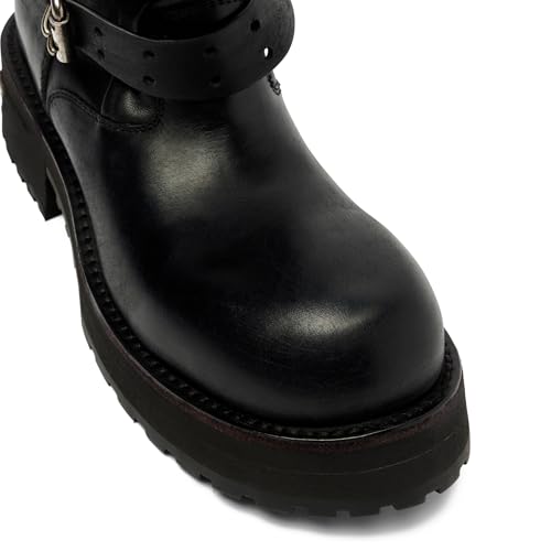 Women's Knee High Boots Slouch Buckle Biker Boots for Women Round Toe Platform Chunky Moto Boots Wide Calf Tall Riding Boots3