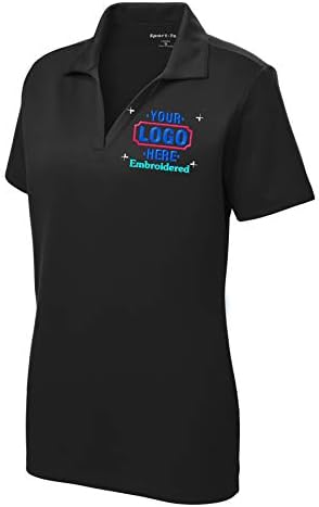 Womens/Ladies Custom Polo Shirt. Custom Embroidered Polo Shirt for Ladies. (X-Large, Black)