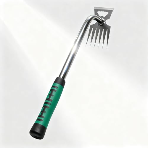 FINELYCR Rateau de Désherbage, 6 Dents Desherbeur Manuel, avec Tête de Pelle en Forme de Croissant Désherbeur Manuel, Lame de Scie en Acier Râteau de...