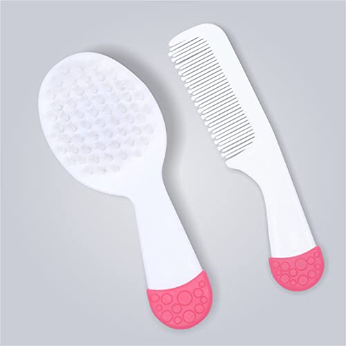 Image of 1st Step Matte Collection Easy Grip, Soft & Gentle Comb and Brush Grooming Set - Pink
