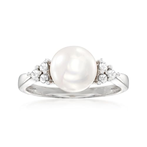 Ross-Simons 7.5-8.5mm Cultured Pearl and .13 ct. t.w. Diamond Ring in Sterling Silver. Size 8