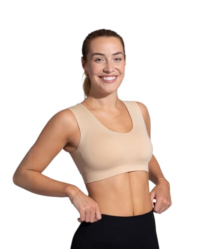 Tommie Copper Seamless Compression Bra with Back Support - Wireless Soft and Stretchy Posture Corrector - Nude Medium