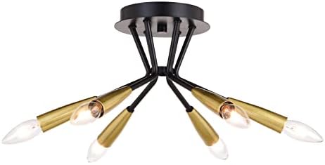VAXCEL Ellis 16.25-in W Black and Brass Mid-Century Modern Semi Flush Mount Ceiling Light
