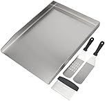 Grihero Universal Griddle Plate with Grill Spatula Scraper Accessory Set, 40x30cm Stainless Steel BBQ Plancha Grill Plate with Grease Drain for Weber, Charcoal Grill and Most Gas Grills